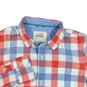 Mini Boden Red White Blue America Plaid Chckered Button Down Shirt Boys Size 7 8